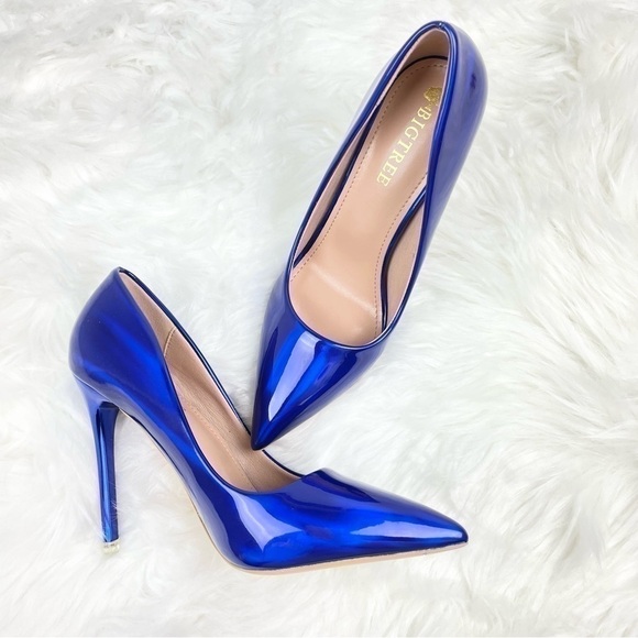 Bigtree Holographic Blue High Heel Pumps Size 34 - Picture 1 of 8